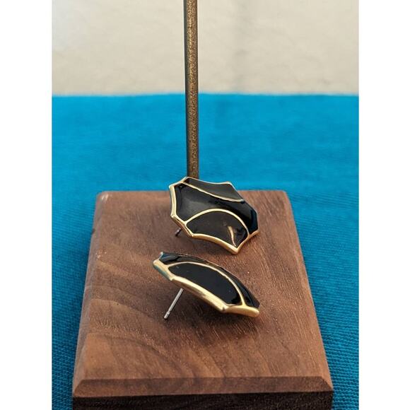 Monet Vintage Black Enamel Gold Tone Post Earrings - Picture 4 of 7